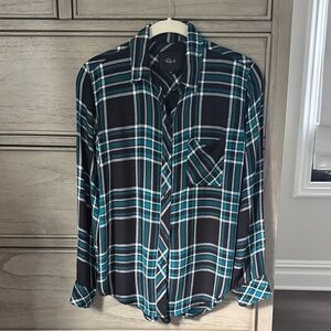 Rails Hunter Black and Teal Plaid Button-Down Shirt